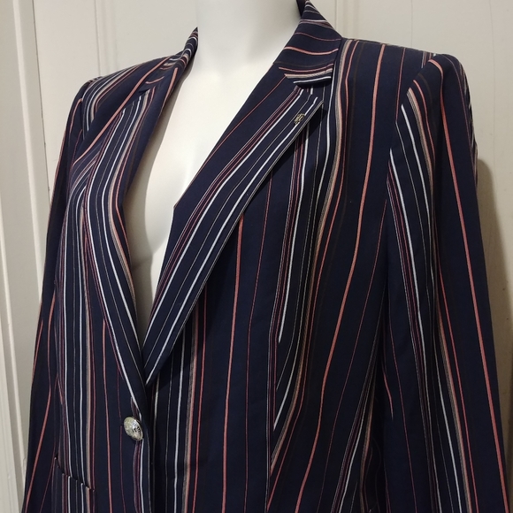NWT Tommy Hilfiger Navy Blue Pink Cream Pin Striped Classy Blazer - Picture 2 of 13